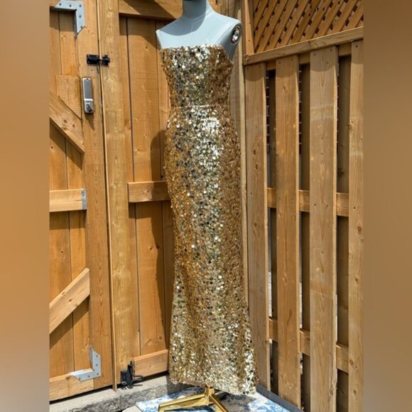🆕 BRONX & BANCO 🧿 NWOT Farah Strapless Sequins Gown, Gold, Sz XS US 2 - Picture 2 of 14